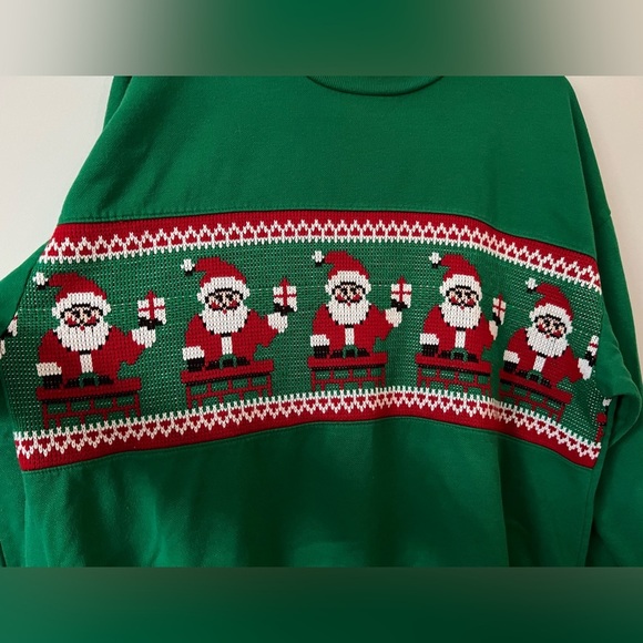 Vintage Nutcracker Smocked Santa’s Green Christmas Holiday Crewneck Sweater - Picture 6 of 6